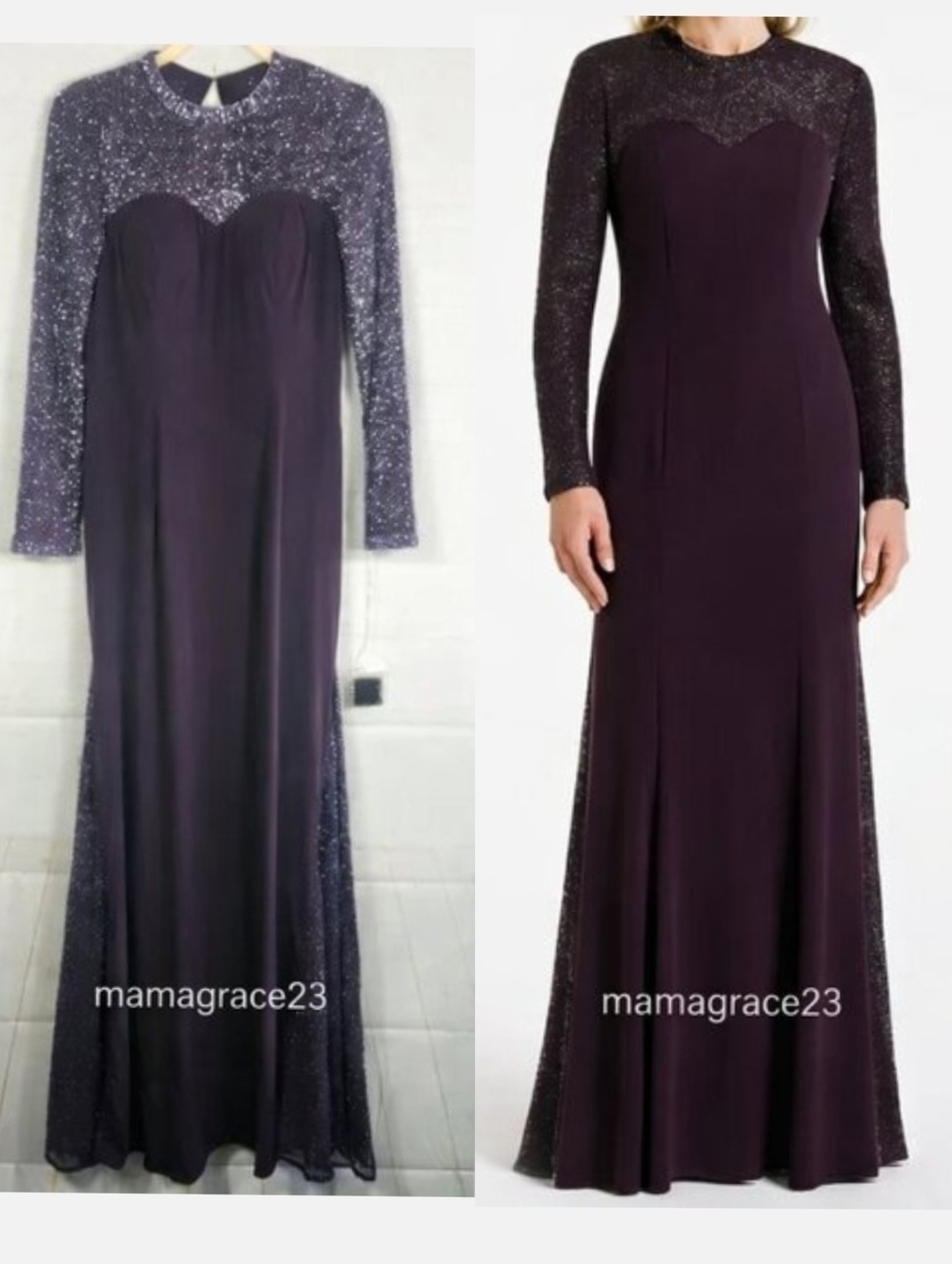 Alyce Long Sleeve Hand Beaded Mother of The Bride Formal Dress Gown Eggplant 8